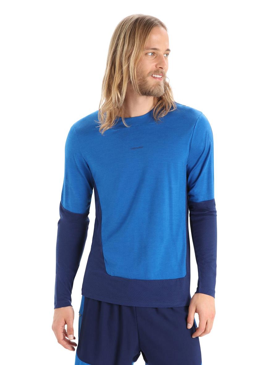 Icebreaker ZoneKnit™ Merino T-Shirt Férfi Long Sleeve Királykék Sötétkék | HU 1232YXFU